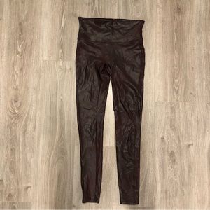 Spanx Women's Faux Leather Brownish Maroon Leggings Size M